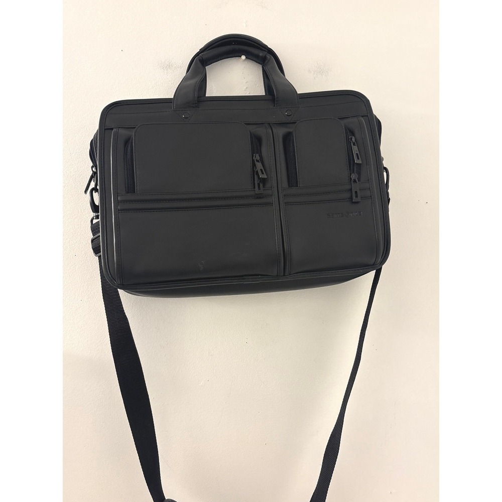 Samsonite Black Faux Leather Laptop Briefcase Messenger Bag with Shoulder Strap